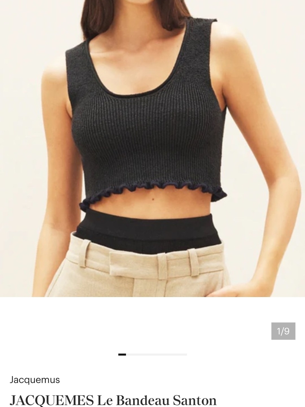 Jacquemus Black Ribbed Lettuce-Hem Crop Tank